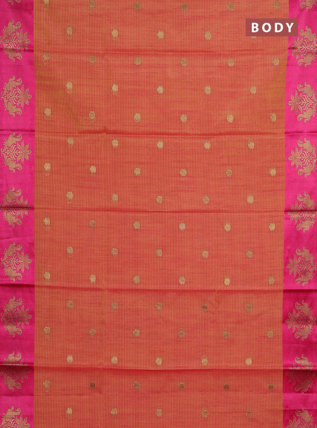 Banarasi semi dupion saree mustard yellow and pink with allover thread & zari woven buttas and woven butta border