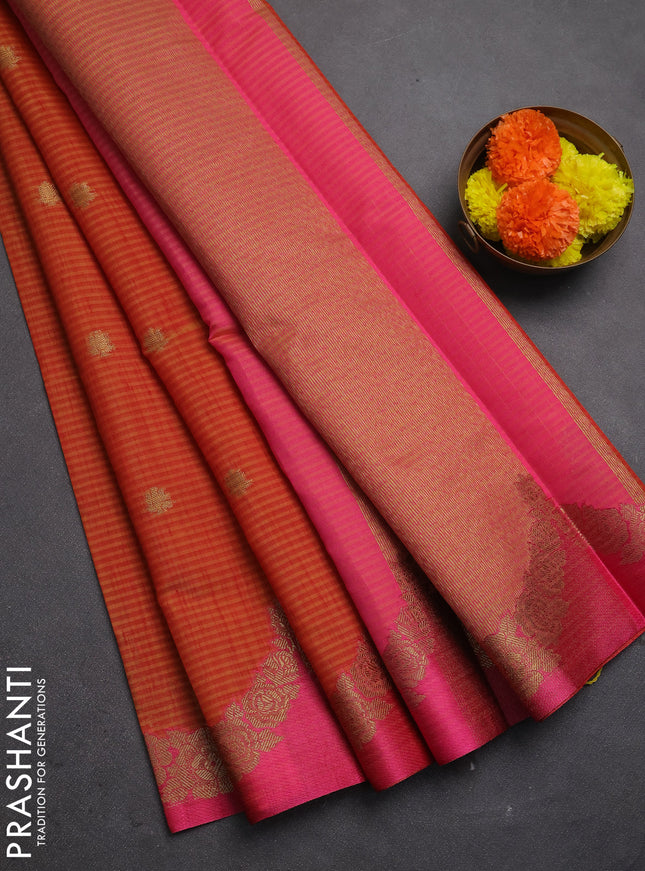 Banarasi semi dupion saree maroon and pink with allover thread & zari woven buttas and woven border