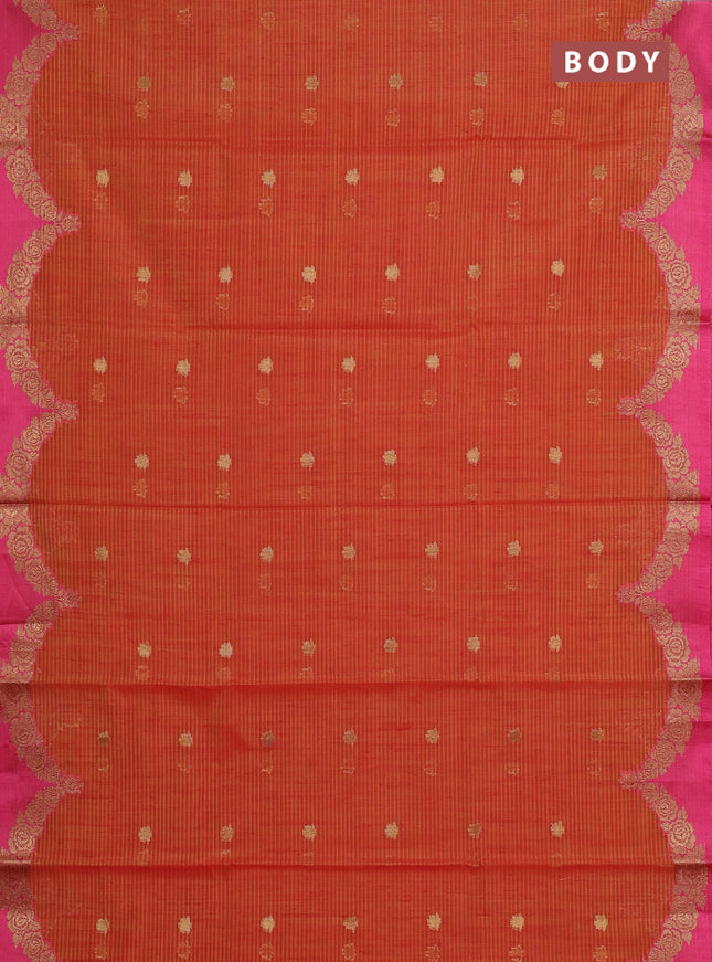 Banarasi semi dupion saree maroon and pink with allover thread & zari woven buttas and woven border