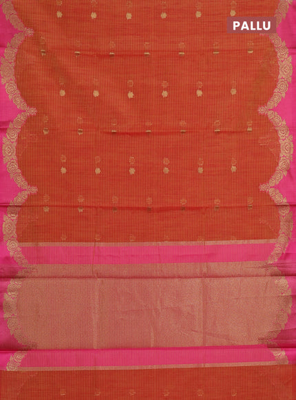 Banarasi semi dupion saree maroon and pink with allover thread & zari woven buttas and woven border