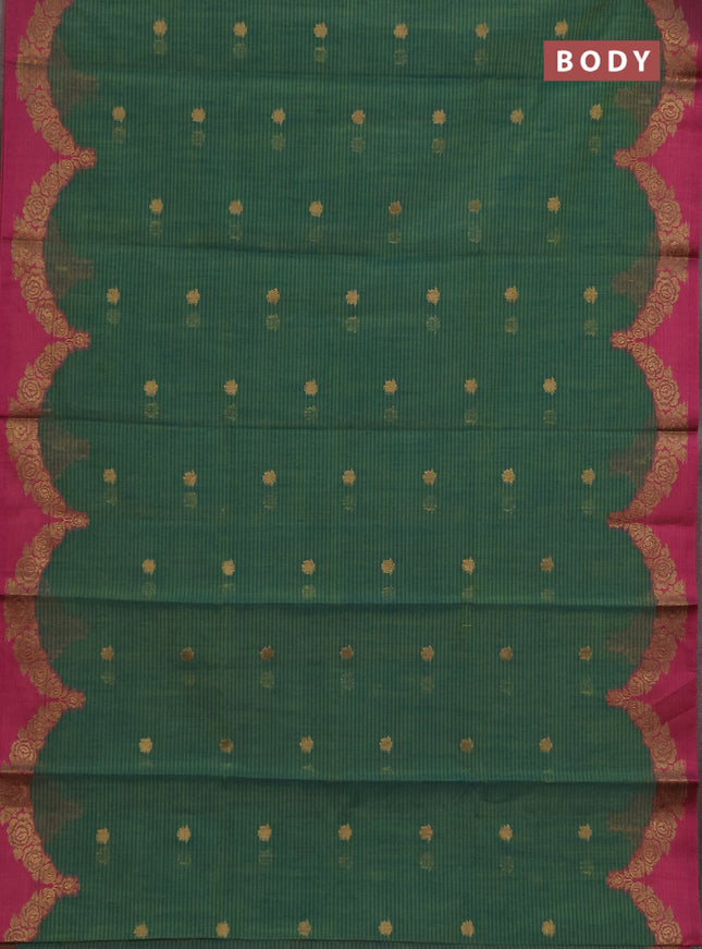 Banarasi semi dupion saree teal green and pink with allover thread & zari woven buttas and woven border