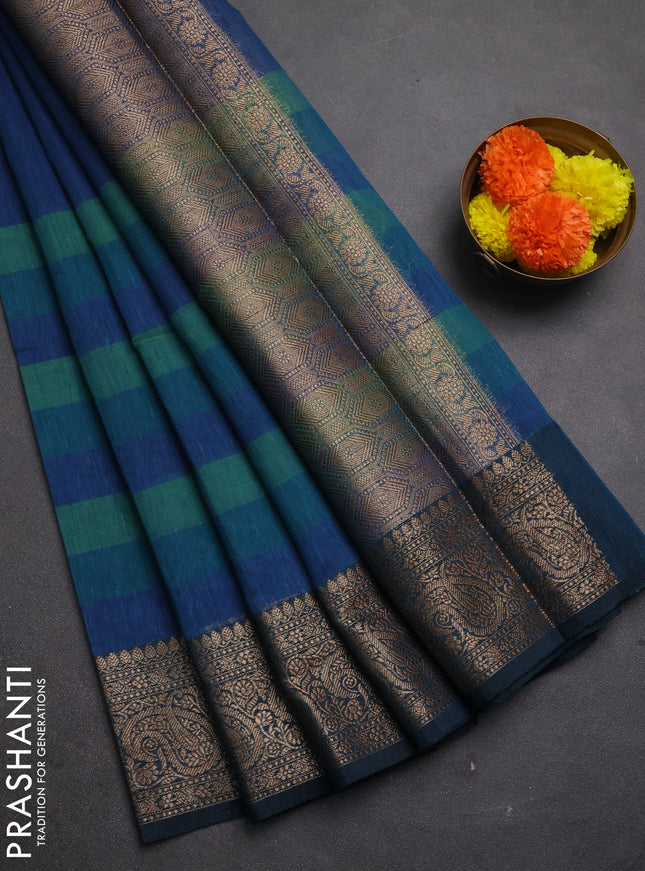 Banarasi semi dupion saree peacock green with plain body and woven border