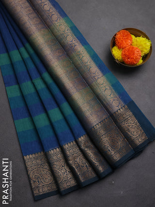 Banarasi semi dupion saree peacock green with plain body and woven border