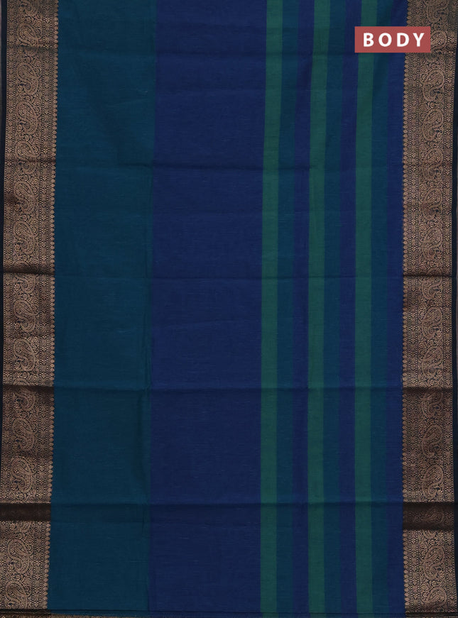 Banarasi semi dupion saree peacock green with plain body and woven border
