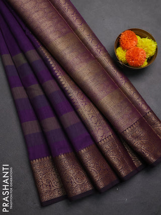 Banarasi semi dupion saree deep purple with plain body and woven border