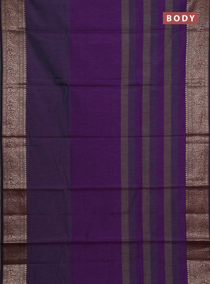 Banarasi semi dupion saree deep purple with plain body and woven border