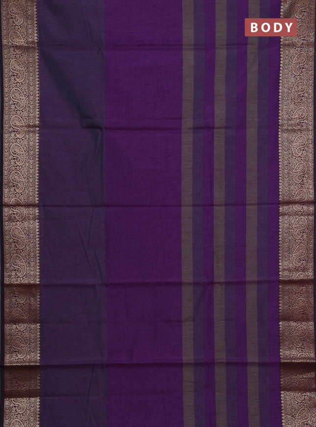 Banarasi semi dupion saree deep purple with plain body and woven border