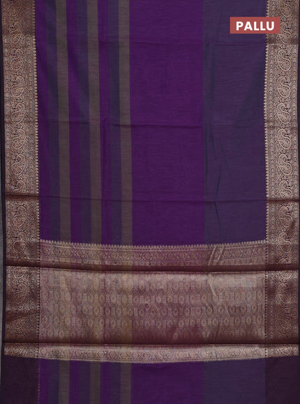 Banarasi semi dupion saree deep purple with plain body and woven border