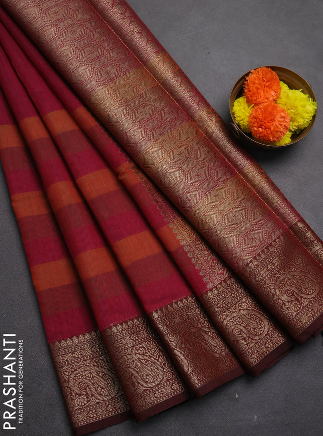 Banarasi semi dupion saree deep maroon with plain body and woven border