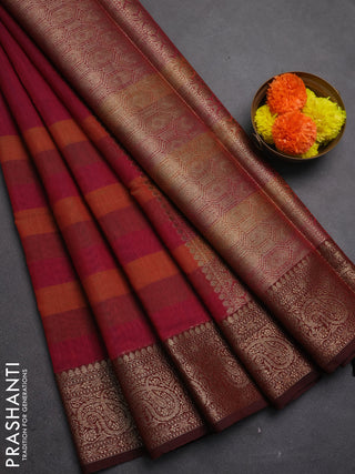 Banarasi semi dupion saree deep maroon with plain body and woven border