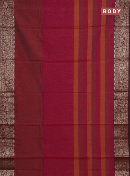 Banarasi semi dupion saree deep maroon with plain body and woven border