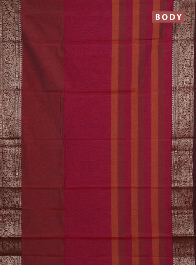 Banarasi semi dupion saree deep maroon with plain body and woven border