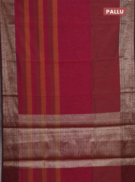 Banarasi semi dupion saree deep maroon with plain body and woven border