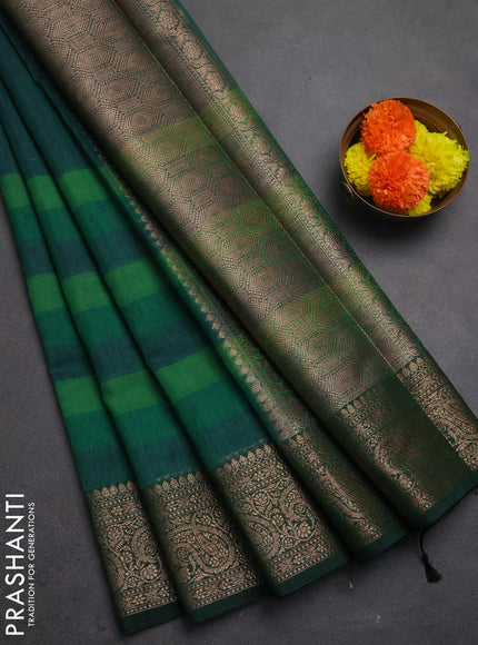 Banarasi semi dupion saree green with plain body and woven border