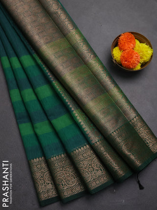 Banarasi semi dupion saree green with plain body and woven border
