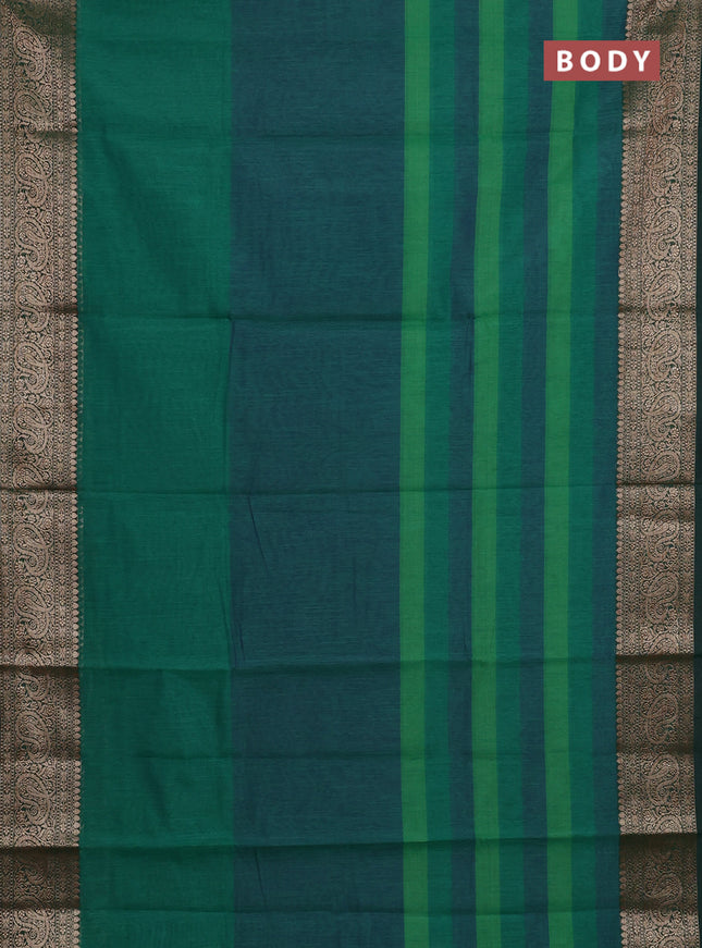 Banarasi semi dupion saree green with plain body and woven border