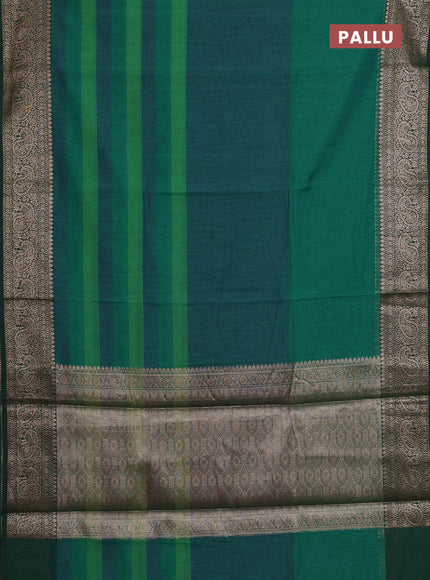 Banarasi semi dupion saree green with plain body and woven border