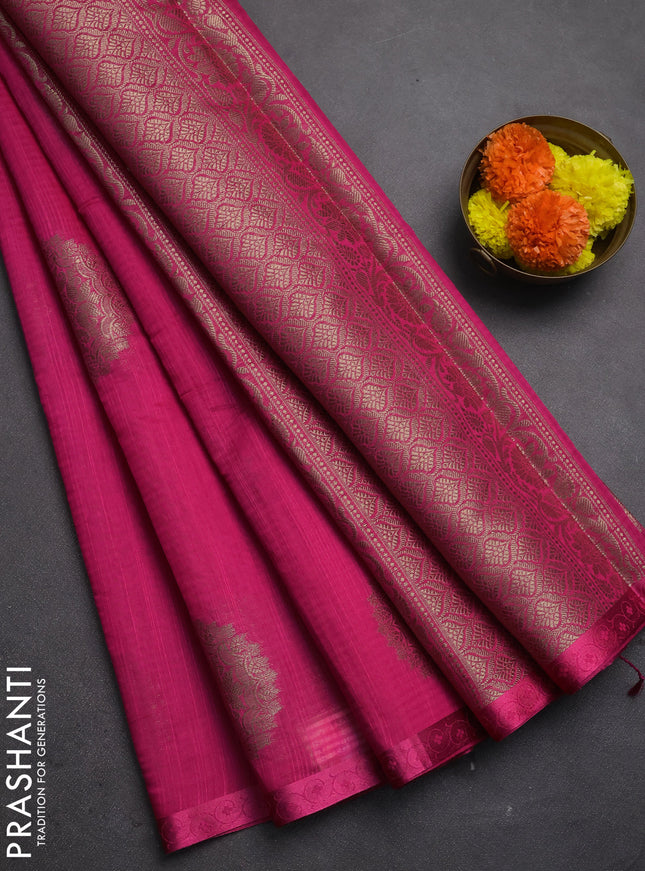 Banarasi semi dupion saree pink  with allover thread & zari woven buttas and small thread woven border