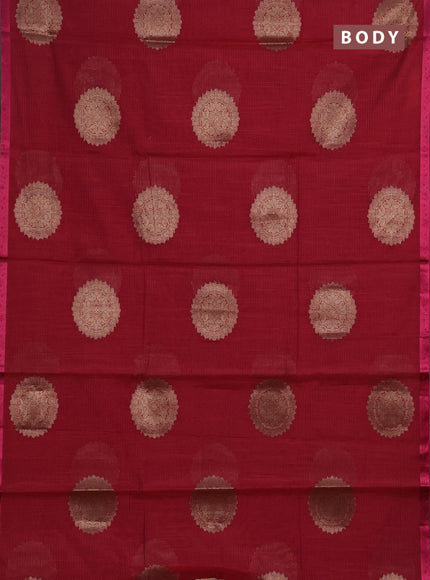 Banarasi semi dupion saree pinkish orange with allover thread & zari woven buttas and small thread woven border