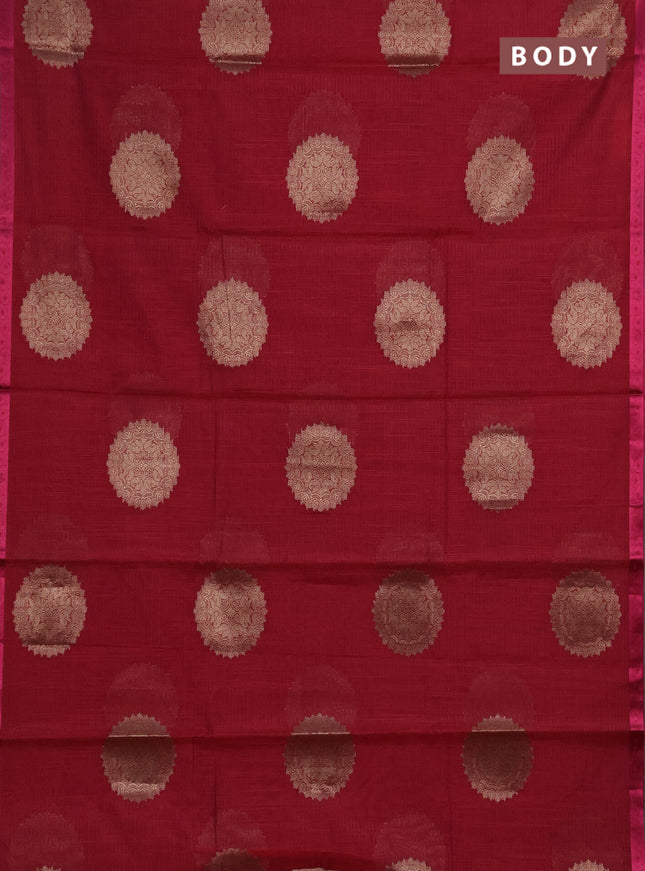 Banarasi semi dupion saree pinkish orange with allover thread & zari woven buttas and small thread woven border