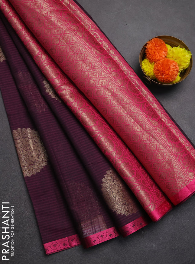 Banarasi semi dupion saree purple and pink with allover thread & zari woven buttas and small thread woven border