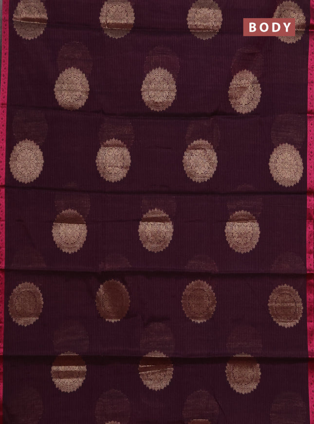 Banarasi semi dupion saree purple and pink with allover thread & zari woven buttas and small thread woven border