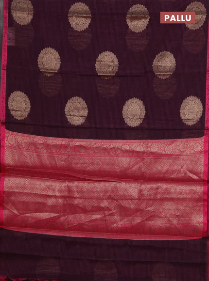 Banarasi semi dupion saree purple and pink with allover thread & zari woven buttas and small thread woven border