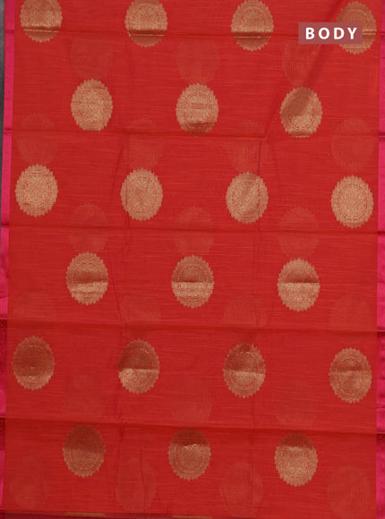 Banarasi semi dupion saree dual shade of pinkish orange and pink with allover thread & zari woven buttas and small thread woven border