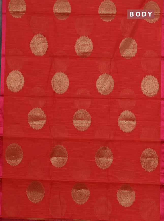 Banarasi semi dupion saree dual shade of pinkish orange and pink with allover thread & zari woven buttas and small thread woven border