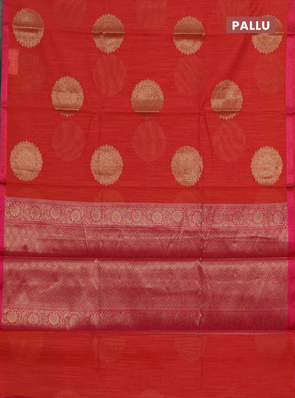 Banarasi semi dupion saree dual shade of pinkish orange and pink with allover thread & zari woven buttas and small thread woven border