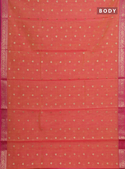 Banarasi semi dupion saree dual shade of pinkish yellow and pink with allover woven buttas and woven border