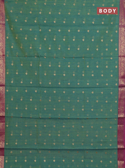 Banarasi semi dupion saree teal green and magenta pink with allover woven buttas and woven border