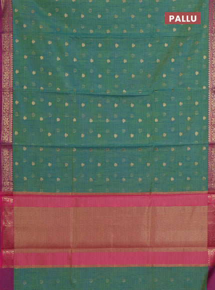 Banarasi semi dupion saree teal green and magenta pink with allover woven buttas and woven border