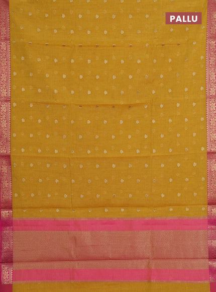 Banarasi semi dupion saree mustard yellow and pink with allover woven buttas and woven border