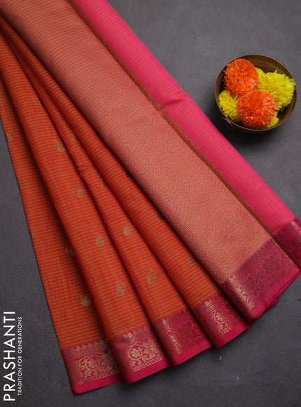 Banarasi semi dupion saree mustard yellow and pink with allover woven buttas and woven border