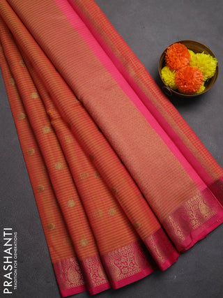 Banarasi semi dupion saree dual shade of pinkish yellow and pink with allover thread & zari woven buttas and woven border