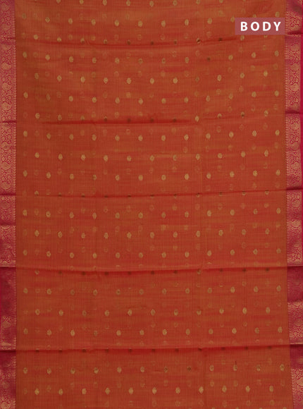 Banarasi semi dupion saree dual shade of pinkish yellow and pink with allover thread & zari woven buttas and woven border