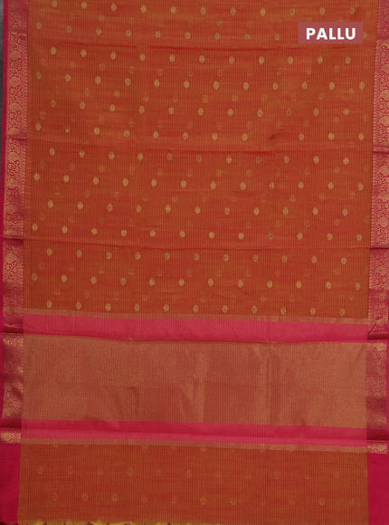 Banarasi semi dupion saree dual shade of pinkish yellow and pink with allover thread & zari woven buttas and woven border