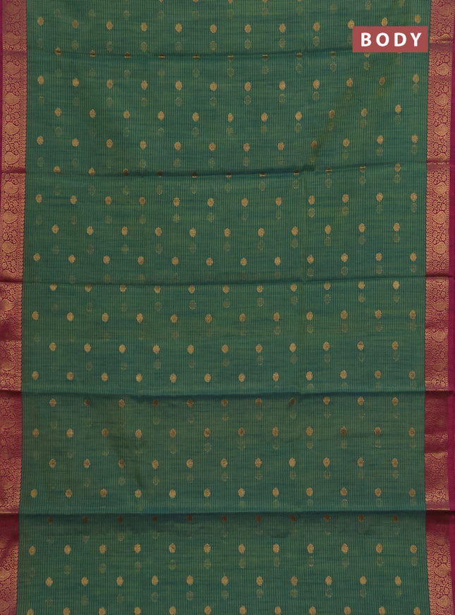 Banarasi semi dupion saree teal green and ,magenta pink with allover thread & zari woven buttas and woven border