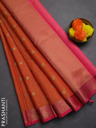 Banarasi semi dupion saree mustard yellow and pink with allover thread & zari woven buttas and woven border