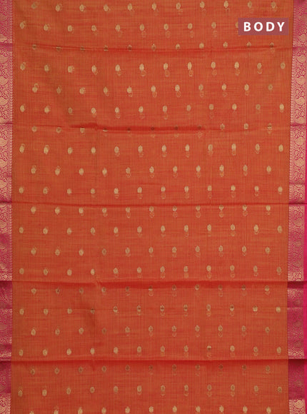Banarasi semi dupion saree mustard yellow and pink with allover thread & zari woven buttas and woven border