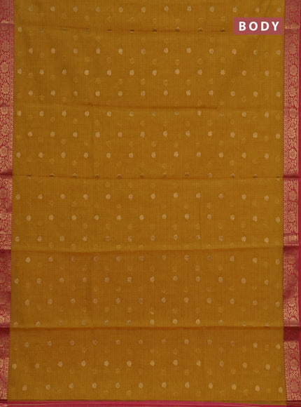 Banarasi semi dupion saree mustard green and pink with allover thread & zari woven buttas and woven border