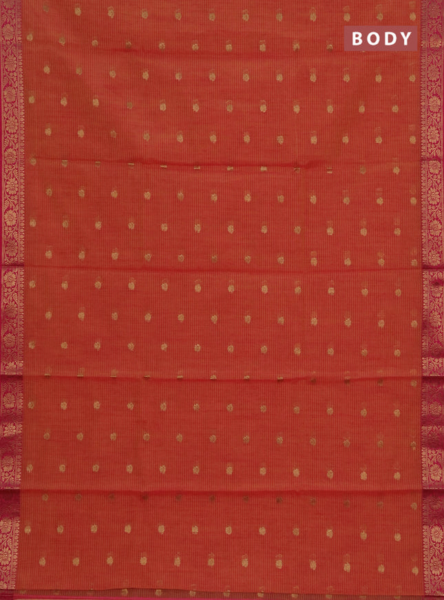 Banarasi semi dupion saree dual shade of pinkish yellow and pink with allover thread & zari woven buttas and woven border