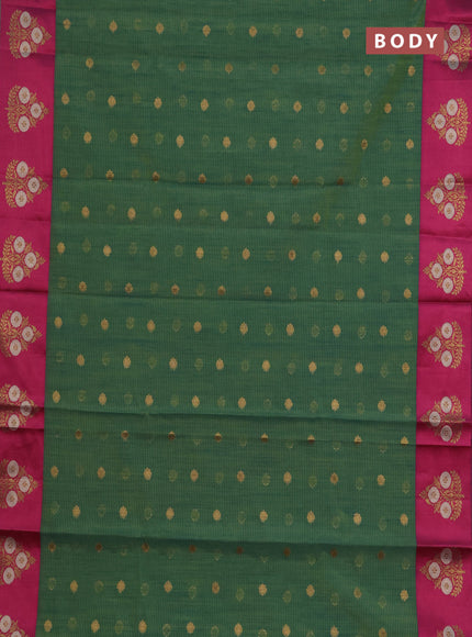 Banarasi semi dupion saree teal green and pink with allover thread & zari woven buttas and woven border