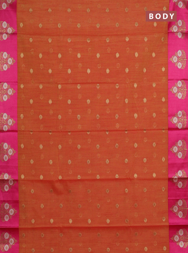Banarasi semi dupion saree dual shade of pinkish yellow and pink with allover thread & zari woven buttas and woven border