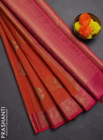Banarasi semi dupion saree mustard yellow and pink with allover woven buttas and woven border
