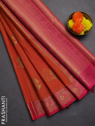 Banarasi semi dupion saree mustard yellow and pink with allover woven buttas and woven border
