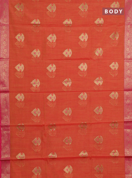 Banarasi semi dupion saree mustard yellow and pink with allover woven buttas and woven border