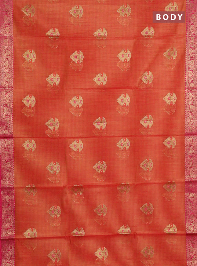 Banarasi semi dupion saree mustard yellow and pink with allover woven buttas and woven border