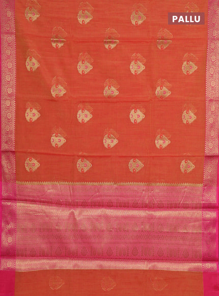 Banarasi semi dupion saree mustard yellow and pink with allover woven buttas and woven border